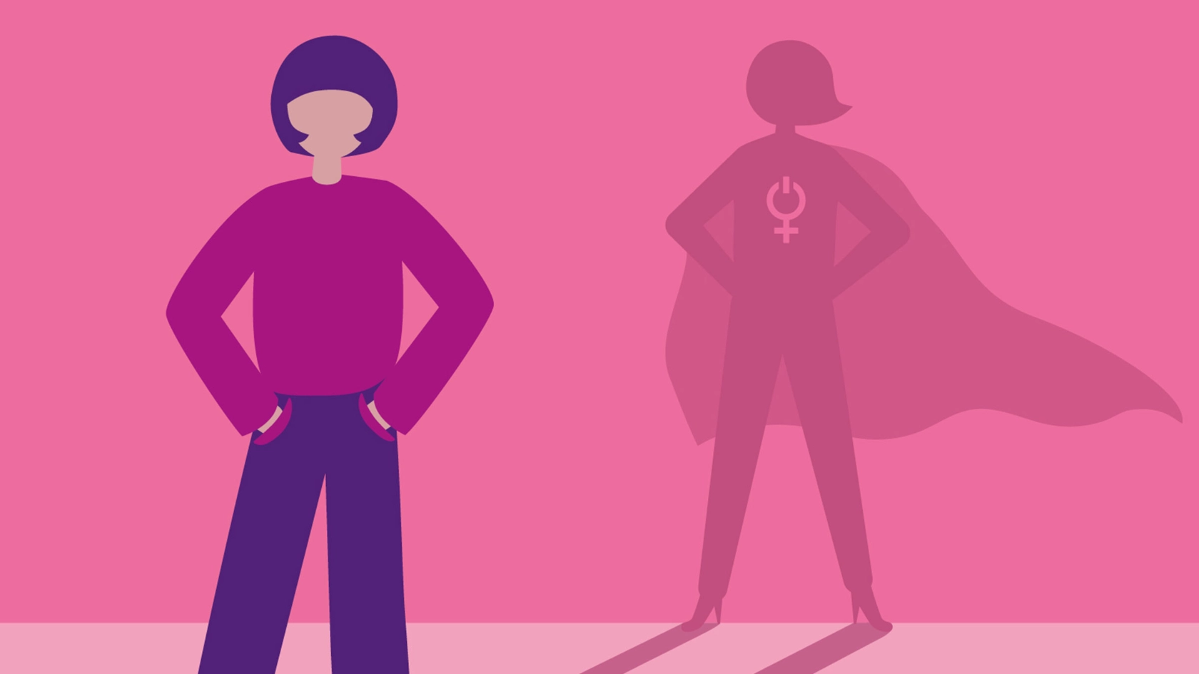 Frau mit Superheldinnenschatten