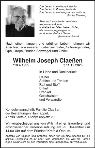 Traueranzeige Claeßen
